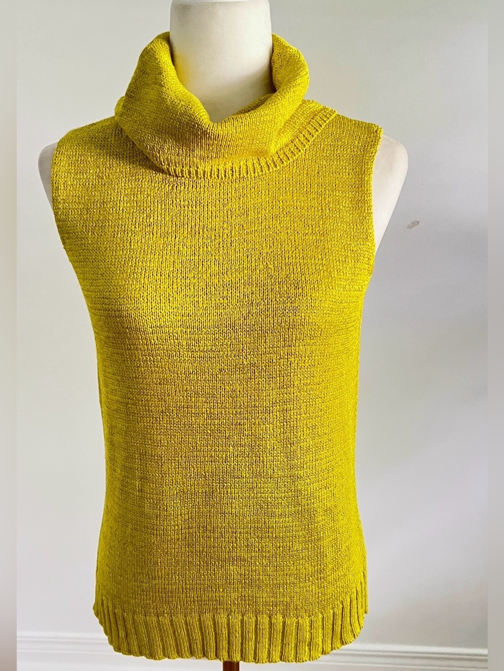 Vintage 90s Sleeveless Mock Cowl Turtleneck Knit Top Chartreuse Yellow- Green
